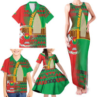 Burkina Faso Family Matching Tank Maxi Dress and Hawaiian Shirt with Red Green Tribal Design and Bobo Dioulasso Landmark - Wonder Print Shop