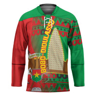 Burkina Faso Hockey Jersey with Red Green Tribal Design and Bobo Dioulasso Landmark - Wonder Print Shop