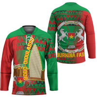 Burkina Faso Hockey Jersey with Red Green Tribal Design and Bobo Dioulasso Landmark - Wonder Print Shop
