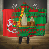 Burkina Faso Hooded Blanket with Red Green Tribal Design and Bobo Dioulasso Landmark - Wonder Print Shop