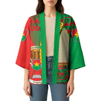 Burkina Faso Kimono with Red Green Tribal Design and Bobo Dioulasso Landmark - Wonder Print Shop