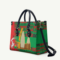 Burkina Faso Leather Bag with Red Green Tribal Design and Bobo Dioulasso Landmark - Wonder Print Shop