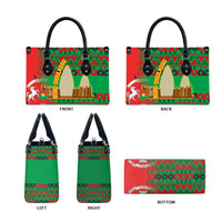 Burkina Faso Leather Bag with Red Green Tribal Design and Bobo Dioulasso Landmark - Wonder Print Shop