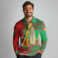 Burkina Faso Long Sleeve Polo Shirt with Red Green Tribal Design and Bobo Dioulasso Landmark - Wonder Print Shop