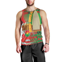 Burkina Faso Men Tank Top with Red Green Tribal Design and Bobo Dioulasso Landmark - Wonder Print Shop