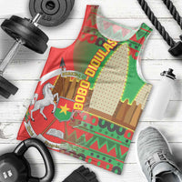 Burkina Faso Men Tank Top with Red Green Tribal Design and Bobo Dioulasso Landmark - Wonder Print Shop