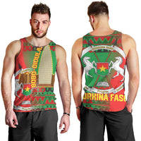 Burkina Faso Men Tank Top with Red Green Tribal Design and Bobo Dioulasso Landmark - Wonder Print Shop