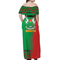 Burkina Faso Off Shoulder Maxi Dress with Red Green Tribal Design and Bobo Dioulasso Landmark - Wonder Print Shop
