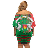 Burkina Faso Off Shoulder Short Dress with Red Green Tribal Design and Bobo Dioulasso Landmark - Wonder Print Shop