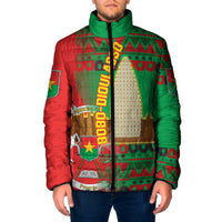 Burkina Faso Padded Jacket with Red Green Tribal Design and Bobo Dioulasso Landmark - Wonder Print Shop