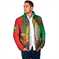 Burkina Faso Padded Jacket with Red Green Tribal Design and Bobo Dioulasso Landmark - Wonder Print Shop