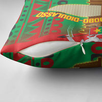 Burkina Faso Pillow Cover with Red Green Tribal Design and Bobo Dioulasso Landmark - Wonder Print Shop