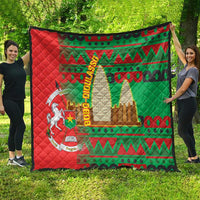 Burkina Faso Quilt with Red Green Tribal Design and Bobo Dioulasso Landmark - Wonder Print Shop