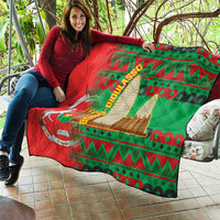 Burkina Faso Quilt with Red Green Tribal Design and Bobo Dioulasso Landmark - Wonder Print Shop