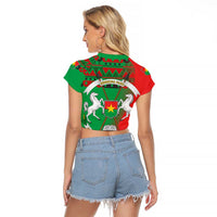 Burkina Faso Raglan Cropped T Shirt with Red Green Tribal Design and Bobo Dioulasso Landmark - Wonder Print Shop