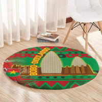 Burkina Faso Round Carpet with Red Green Tribal Design and Bobo Dioulasso Landmark - Wonder Print Shop