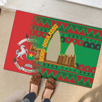 Burkina Faso Rubber Doormat with Red Green Tribal Design and Bobo Dioulasso Landmark - Wonder Print Shop