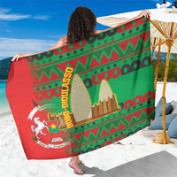 Burkina Faso Sarong with Red Green Tribal Design and Bobo Dioulasso Landmark - Wonder Print Shop