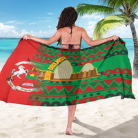 Burkina Faso Sarong with Red Green Tribal Design and Bobo Dioulasso Landmark - Wonder Print Shop