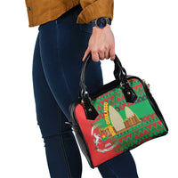 Burkina Faso Shoulder Handbag with Red Green Tribal Design and Bobo Dioulasso Landmark - Wonder Print Shop