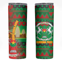 Burkina Faso Skinny Tumbler with Red Green Tribal Design and Bobo Dioulasso Landmark - Wonder Print Shop