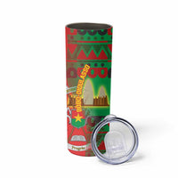 Burkina Faso Skinny Tumbler with Red Green Tribal Design and Bobo Dioulasso Landmark - Wonder Print Shop