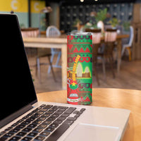 Burkina Faso Skinny Tumbler with Red Green Tribal Design and Bobo Dioulasso Landmark - Wonder Print Shop