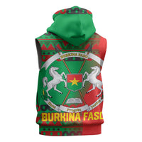 Burkina Faso Sleeveless Hoodie with Red Green Tribal Design and Bobo Dioulasso Landmark - Wonder Print Shop