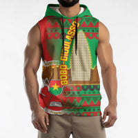 Burkina Faso Sleeveless Hoodie with Red Green Tribal Design and Bobo Dioulasso Landmark - Wonder Print Shop