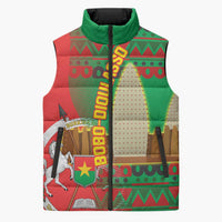 Burkina Faso Sleeveless Puffer Jacket with Red Green Tribal Design and Bobo Dioulasso Landmark - Wonder Print Shop