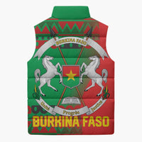Burkina Faso Sleeveless Puffer Jacket with Red Green Tribal Design and Bobo Dioulasso Landmark - Wonder Print Shop