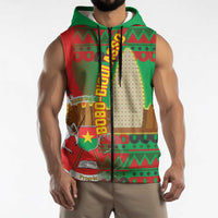 Burkina Faso Sleeveless Zip Hoodie with Red Green Tribal Design and Bobo Dioulasso Landmark - Wonder Print Shop