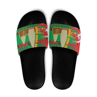 Burkina Faso Slide Sandals with Red Green Tribal Design and Bobo Dioulasso Landmark - Wonder Print Shop