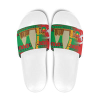 Burkina Faso Slide Sandals with Red Green Tribal Design and Bobo Dioulasso Landmark - Wonder Print Shop