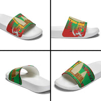 Burkina Faso Slide Sandals with Red Green Tribal Design and Bobo Dioulasso Landmark - Wonder Print Shop