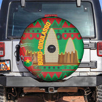 Burkina Faso Spare Tire Cover with Red Green Tribal Design and Bobo Dioulasso Landmark - Wonder Print Shop