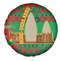 Burkina Faso Spare Tire Cover with Red Green Tribal Design and Bobo Dioulasso Landmark - Wonder Print Shop