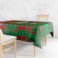 Burkina Faso Tablecloth with Red Green Tribal Design and Bobo Dioulasso Landmark - Wonder Print Shop