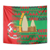 Burkina Faso Tapestry with Red Green Tribal Design and Bobo Dioulasso Landmark - Wonder Print Shop