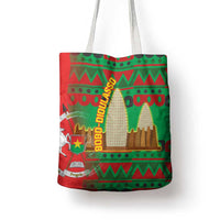 Burkina Faso Tote Bag with Red Green Tribal Design and Bobo Dioulasso Landmark - Wonder Print Shop