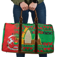 Burkina Faso Travel Bag with Red Green Tribal Design and Bobo Dioulasso Landmark - Wonder Print Shop