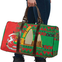 Burkina Faso Travel Bag with Red Green Tribal Design and Bobo Dioulasso Landmark - Wonder Print Shop