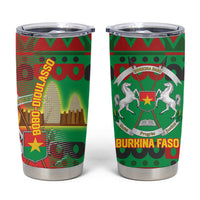 Burkina Faso Tumbler Cup with Red Green Tribal Design and Bobo Dioulasso Landmark - Wonder Print Shop