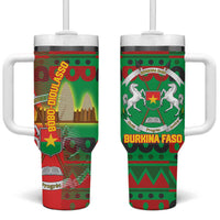 Burkina Faso Tumbler With Handle with Red Green Tribal Design and Bobo Dioulasso Landmark - Wonder Print Shop