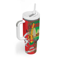 Burkina Faso Tumbler With Handle with Red Green Tribal Design and Bobo Dioulasso Landmark - Wonder Print Shop