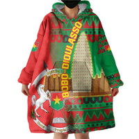 Burkina Faso Wearable Blanket Hoodie with Red Green Tribal Design and Bobo Dioulasso Landmark - Wonder Print Shop