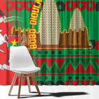 Burkina Faso Window Curtain with Red Green Tribal Design and Bobo Dioulasso Landmark - Wonder Print Shop