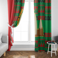 Burkina Faso Window Curtain with Red Green Tribal Design and Bobo Dioulasso Landmark - Wonder Print Shop
