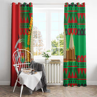 Burkina Faso Window Curtain with Red Green Tribal Design and Bobo Dioulasso Landmark - Wonder Print Shop