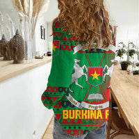 Burkina Faso Women Casual Shirt with Red Green Tribal Design and Bobo Dioulasso Landmark - Wonder Print Shop